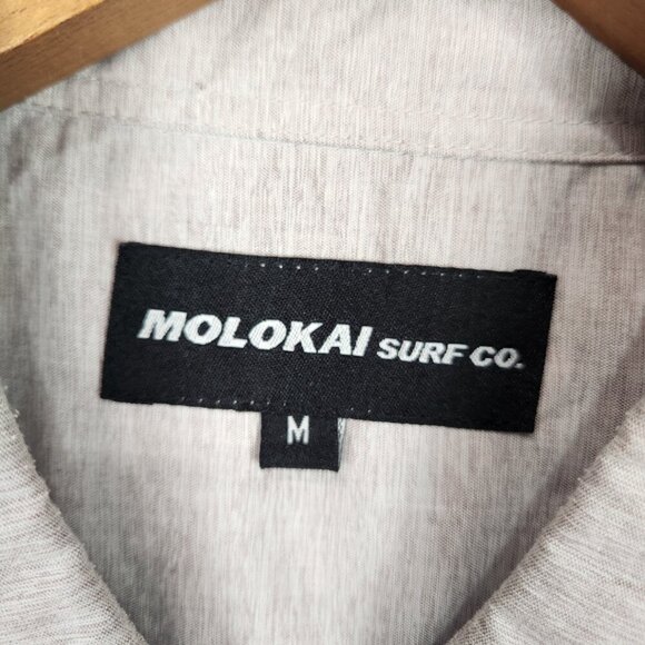 Molokai Surf Co Button Up Shirt Men's M Khaki Short Sleeve Casual Business - Picture 6 of 7